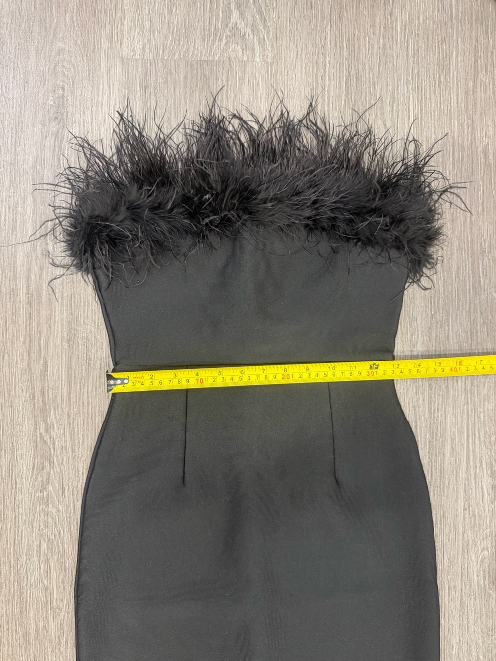 Strapless Black Feather-Trim Sheath Dress Size Medium - Picture 4 of 8